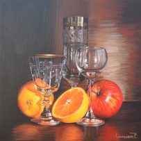 Tři sklenice s jablkem a pomeranči